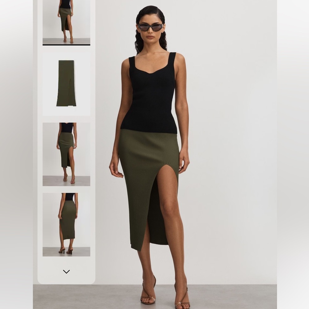 Good American Green Ribbed Pencil Skirt with Slit Sz M